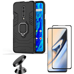 Kit Carcasa, Protector de Cristal 5D y Soporte Magnetico Auto OnePlus 7 Pro Military Defender Negro