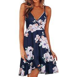 Vestido casual con volantes de estilo italiano ajustable con cuello en V floral de verano para mujer