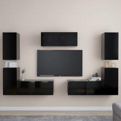 Muebles de puerta TV Set 7 piezas de madera negra multicapa