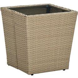 Mesa beige 41,5x41,5x44 cm en Polyrattan y vidrio templado