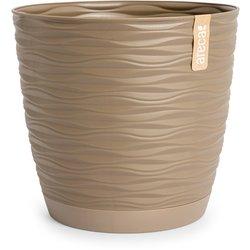 ARECA Wind - Maceta Decorativa Redonda 23 cm con Plato Integrado Taupe