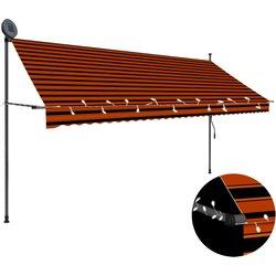 Toldo manual retráctil con led naranja y marrón 350 cm