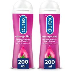 Durex - Lote Set 2x Play Massage 2en1 Gel de Masaje 2x 200 ml, Erótico y Lubricante Estimulante con Aloe Vera Suave