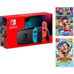 Nintendo Switch Rojo/Azul Neón V2 Consola Pack + Juego Mario Kart 8 Deluxe + Juego Donkey Kong: Tropical Freeze