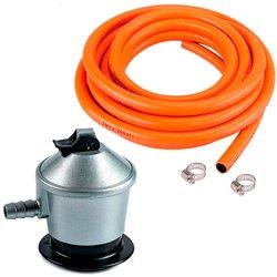 Cabezal para Butano 50 mbar, Kit Regulador Gas Butano con Valvula de Seguridad de 29 mbar, Manguera de Butano de 1.5m con 2 abrazaderas,  Juegos Completos o Piezas Sueltas, Universal