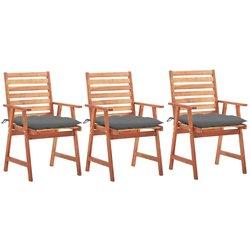 Sillas de comedor al aire libre con almohadas 3 Pcs Acacia sólido