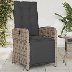 Silla de jardín reclinable con reposapiés Polyrattan gris