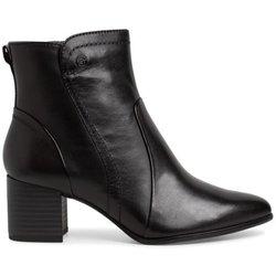 Cómoda  Elegante botín mujer 85310 de TAMARIS CONFORT en piel negra con ajuste de elástico y cremallera. Horma amplia con plantilla anatómica extraible. Cómodo tacón Altura 5 CM Referencia