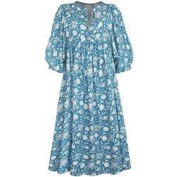 Vestido casual para mujer, estilo bohemio, plisado, con cuello en V, estampado floral vintage, vestidos largos fluidos, S-XL