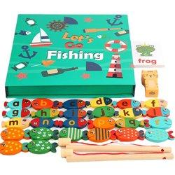 Juego de Pesca Magnética para Niños Pequeños Juguetes de madera, para aprendizaje, desarrollo de inteligencia, Pesca Juego de Mesa Juguete Montessori Didacticos