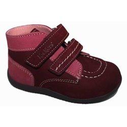 Kickers Botines Bonkro Burdeos y Rosa Niña Cuero Velcro