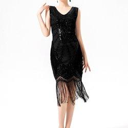 Vestido estilo flapper Art Deco con lentejuelas de los años 20 para mujer, capa de noche para cóctel, graduación, noche,