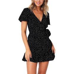 Vestido estampado de manga corta para mujer de verano, vestidos cortos informales con cuello en V