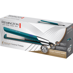 Plancha pelo REMINGTON - Plancha de pelo Advanced Coconut Therapy, Cerámica Avanzada con Coco y Filtros UV, Placas Flotantes Extralargas, 5 Temperaturas hasta 230°C, Digital, S8648, Verde