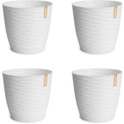 Set de 4 Macetas Decorativas Redondas 13 cm con Platos Integrados. Blanco ARECA