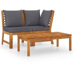 Set de 3 sofás de jardín Almohadas Gris oscuro Acacia Massello