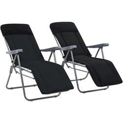 Sillas de jardín plegables con almohada 2 piezas negro