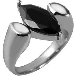 JUST Anillo Lako Plateado con Piedra Negra de Acero Inoxidable 60