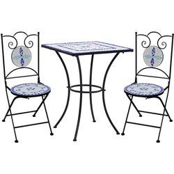 3 PC Bistro Set con mosaico de cerámica azul y blanco