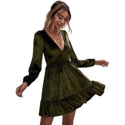 Vestidos de fiesta de Halloween para mujer, estilo vintage, cuello cuadrado, manga larga, terciopelo, mini vestido con volantes, línea A