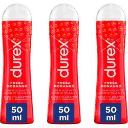 Durex - Lote Set 3x Lubricantes Sabor Fresa 50ml, Dulce y Placentero, Sexo Seguro