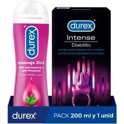 Durex Anillo Vibrador Intense Orgasmic Diablillo Estimulador Clítoris + Massage 2 en 1 Gel de Masaje Erótico con Aloe Vera