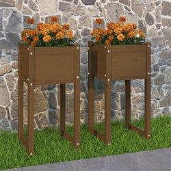 vidaXL Jardinera 2 uds madera maciza de pino marrón miel 40x40x81 cm