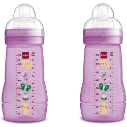 MAM Set de 2 Biberones Easy Active Baby Bottle, 270 ml, 2+ Meses, Tetina Silicona Nº2 de Flujo Medio, Esterilizable, Rosa