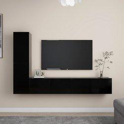 Muebles de puerta TV Set 4 piezas de madera negra multicapa