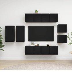 Muebles de puerta TV Set 8 piezas de madera negra multicapa