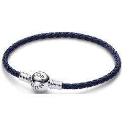 Pulsera Mujer Pandora ROUND CLASP BLUE BRAIDED LEATHER BRACELET