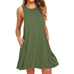 Vestido informal de verano para mujer, camiseta, vestido playero plisado liso