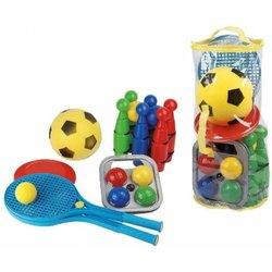 Androni Giocattoli Saco Multideportes para Niños con Raquetas, Pelota, Tazones, Bolera y Frisbee