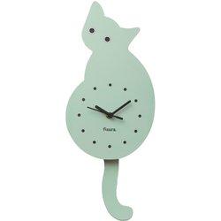 FISURA Reloj de gato verde menta con cola Reloj de pared original Reloj de pared silencioso de 46x8 cm Madera y ABS 1 Pila AA