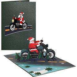 Tarjeta de felicitación Navidad Papanoel moto pop-up 3D