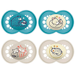 MAM Pack De 4 Chupetes Original Day & Night, Bebé 6+ Meses, Silicona, Brilla en la Oscuridad, 4 Unidades, Azul