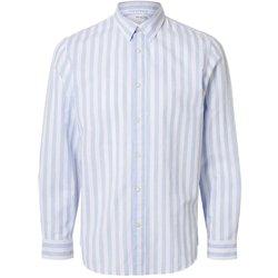 Camisa Selected Linen celeste rayas de lino para hombre