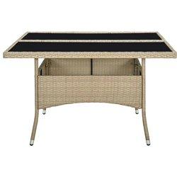 Mesa de comedor de jardín beige en Polyrattan y vidrio