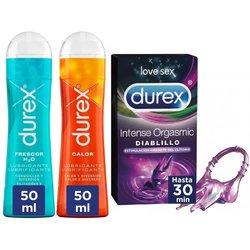 Durex - Pack Lubricante Efecto Calor +  Efecto Frescor +  Anillo Vibrador Intense Orgasmic Diablillo