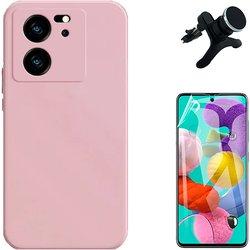 Kit Film Hydrogel Avant + Coque Silicone Liquide + Support Magnétique Xiaomi 13T Rose