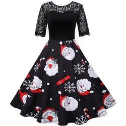 Vestido informal con panel de encaje y manga corta con cremallera y estampado de Halloween para mujer