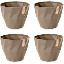 Set de 4 Macetas Redondas Decorativas 15 cm con Textura. Taupe ARECA