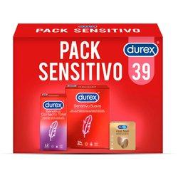 Durex - Pack Preservativos Sensitivo Suave + Sensitivo Contacto Total + Fell Sin Latex, 39 Condones para Sexo Seguro, Lubricados