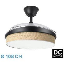 Fabrilamp - ventilador dc moda 72W negro/cañizo claro 108D