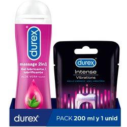 Durex Anillo Vibrador Intense Orgasmic Vibrations Estimulador + Play Massage 2en1 Gel de Masaje Erótico y Lubricante  200 ml