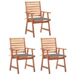 Sillas de comedor al aire libre con almohadas 3 Pcs Acacia sólido