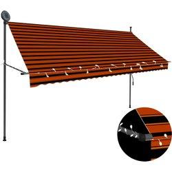 Toldo manual retráctil con led naranja y marrón 300 cm