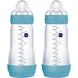 MAM Pack de 2 Biberones Anticólicos, 4+ meses, 320ml, con Tetina 3 Flujo Rápido de Silicona de Fácil Aceptación, Autoesterilizable y Fácil de Limpiar, Easy Start Anti-Colic, Azul Mate, 2 Unidades