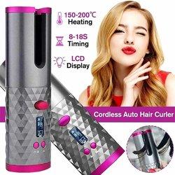 Rizador de Pelo Automático Inalámbrico, Planchas Rizadoras con 6 Temperatura y Temporizado, Rizador Recargable Con USB Profesional, Con salida USB, para usar como Bateria Portatil para Viaje, para Todo Tipo de Pelo