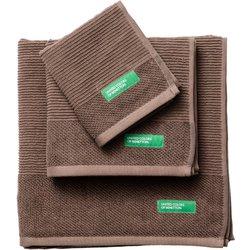 BENETTON - Juego de 3 Toallas de Baño (30x50cm 50x90cm 70x140cm) 100% Algodon Marron Tevere